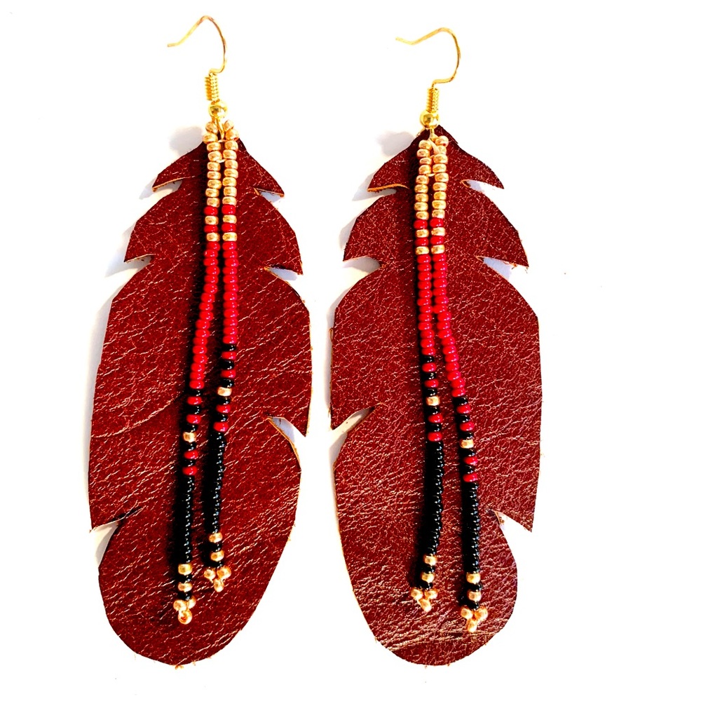 Handmade Leather Beaded Earrings